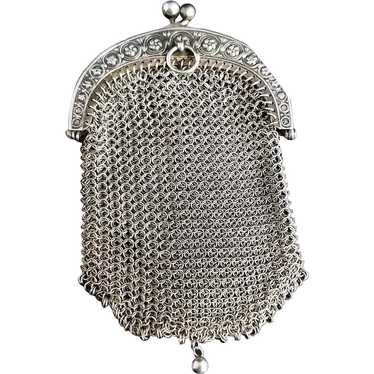 Antique silver Chatelaine purse, coin purse, 800 … - image 1