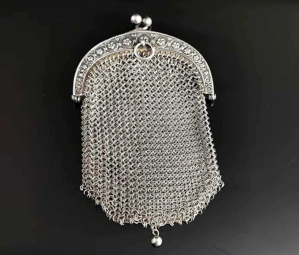 Antique silver Chatelaine purse, coin purse, 800 … - image 2