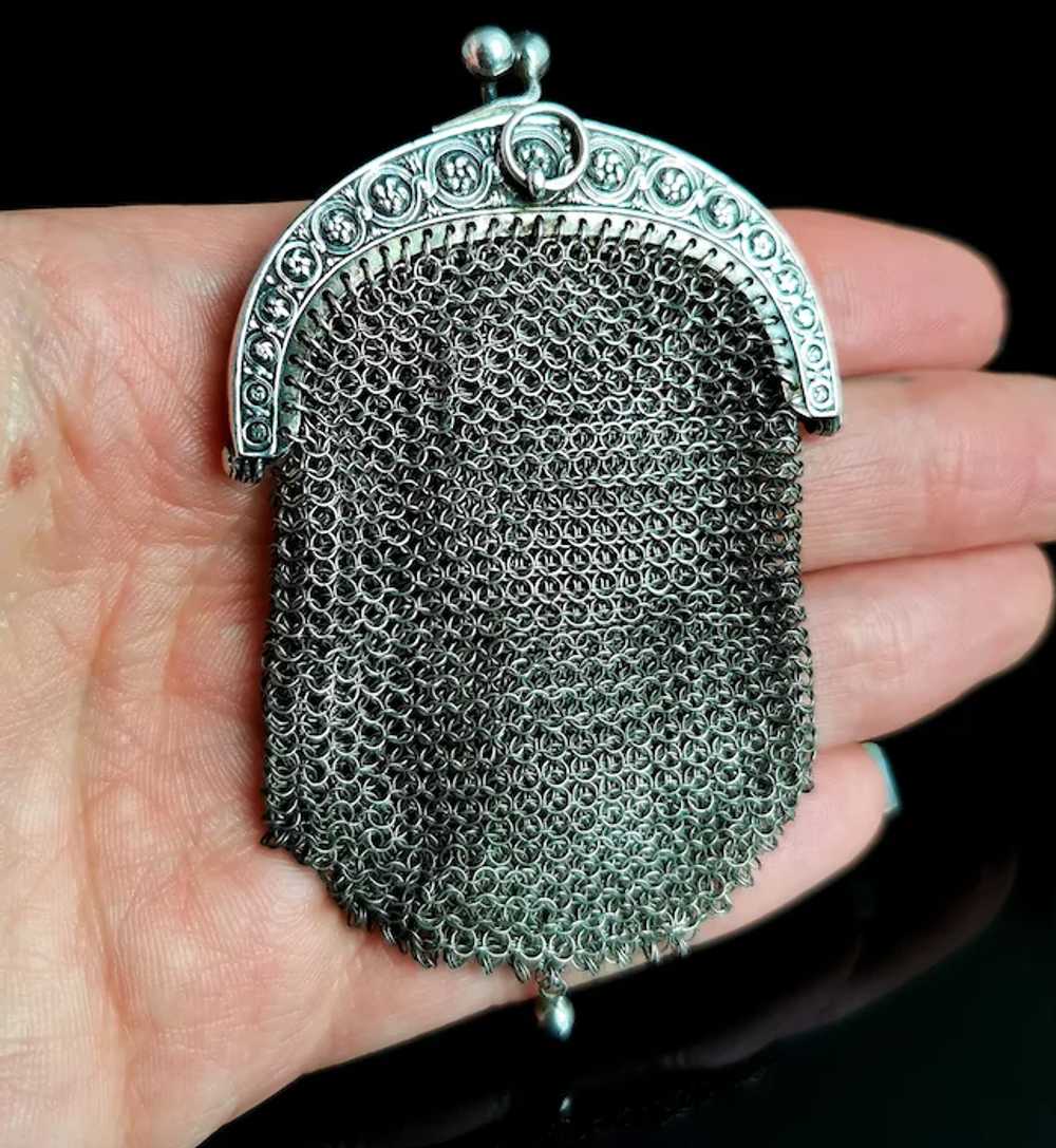 Antique silver Chatelaine purse, coin purse, 800 … - image 3