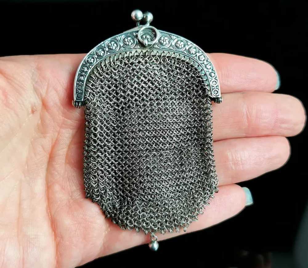 Antique silver Chatelaine purse, coin purse, 800 … - image 4