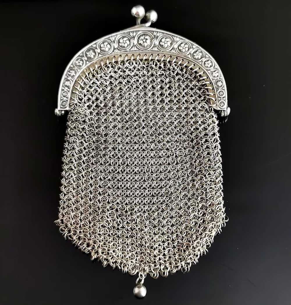 Antique silver Chatelaine purse, coin purse, 800 … - image 6