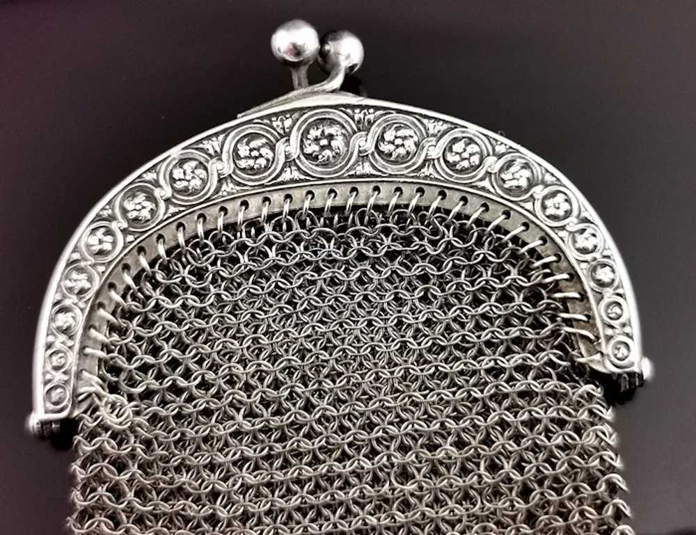 Antique silver Chatelaine purse, coin purse, 800 … - image 7