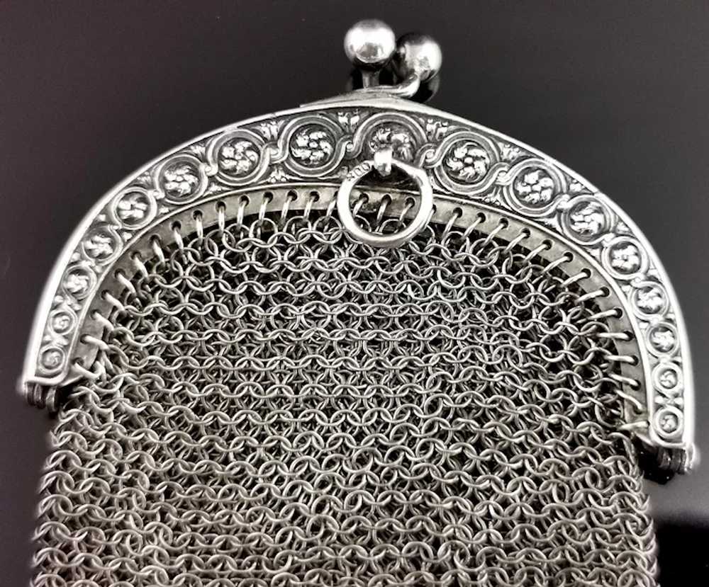 Antique silver Chatelaine purse, coin purse, 800 … - image 8