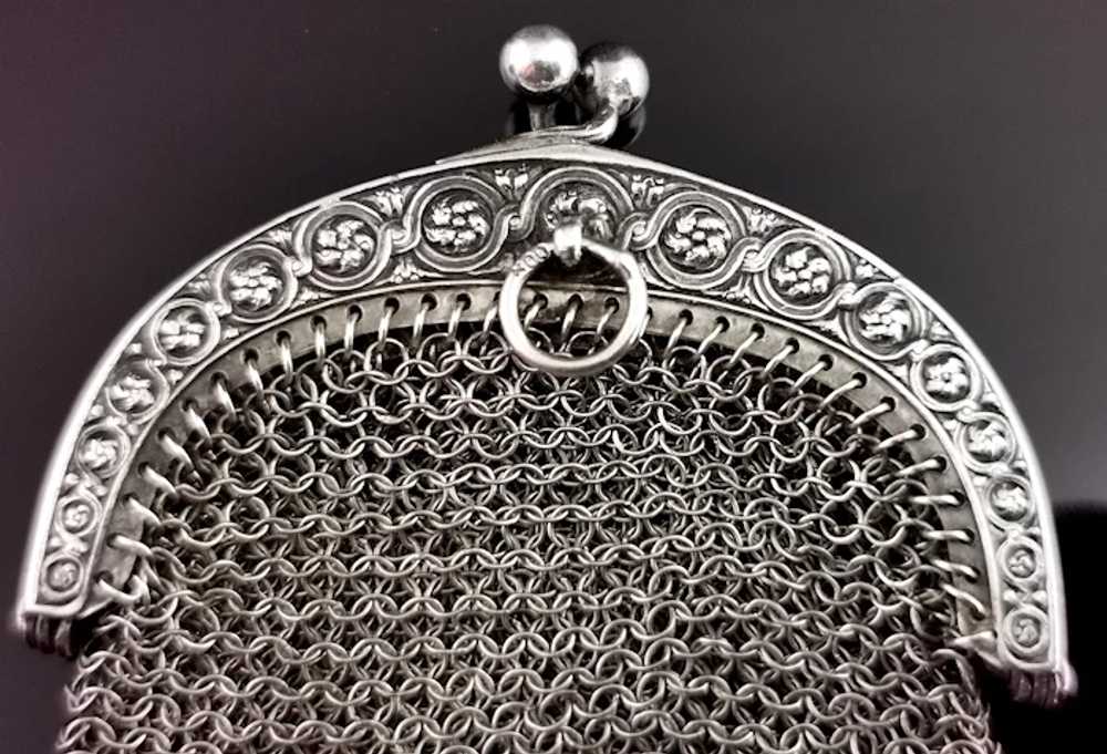 Antique silver Chatelaine purse, coin purse, 800 … - image 9