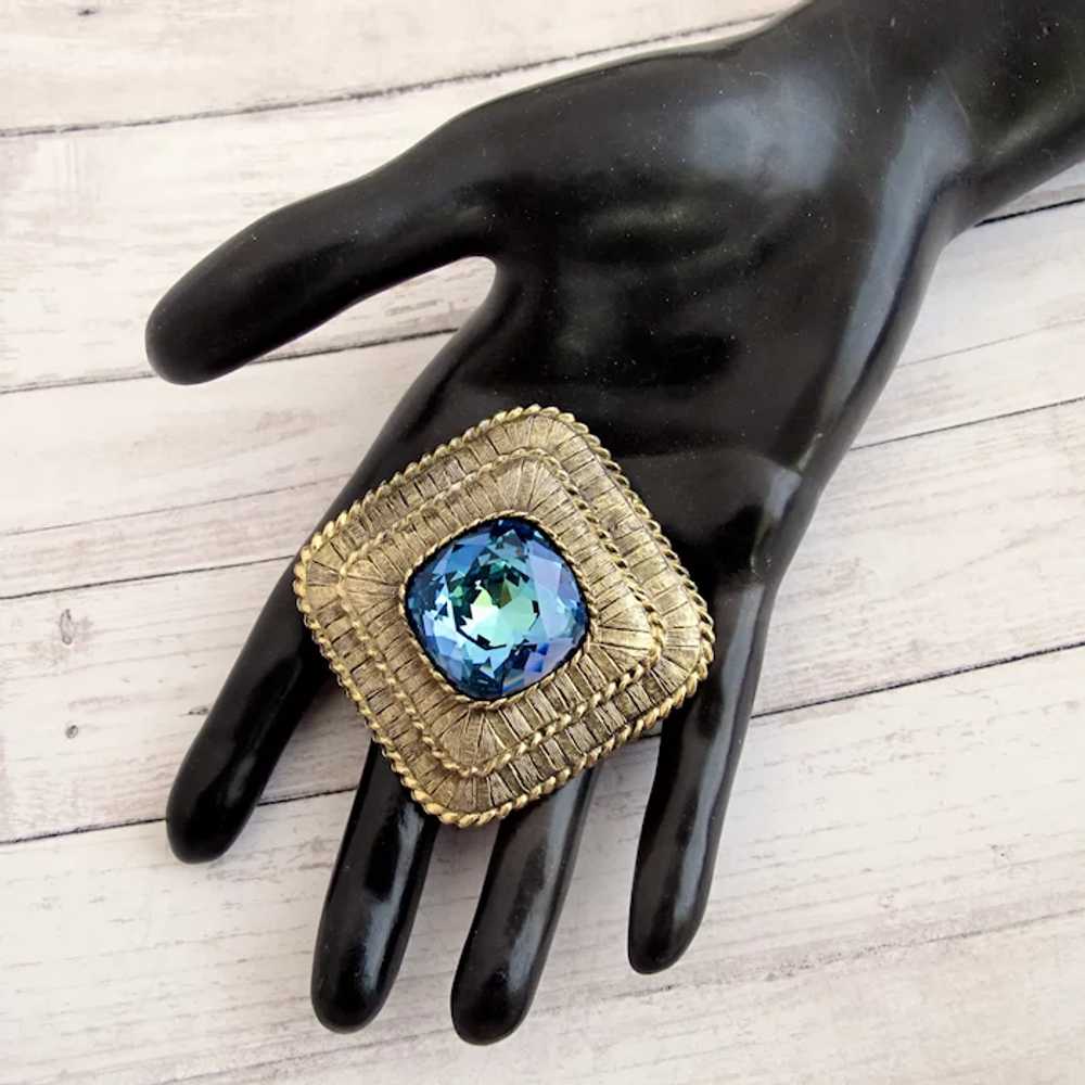 Vintage Kramer Blue Crystal Bronze Tone Brooch / … - image 12