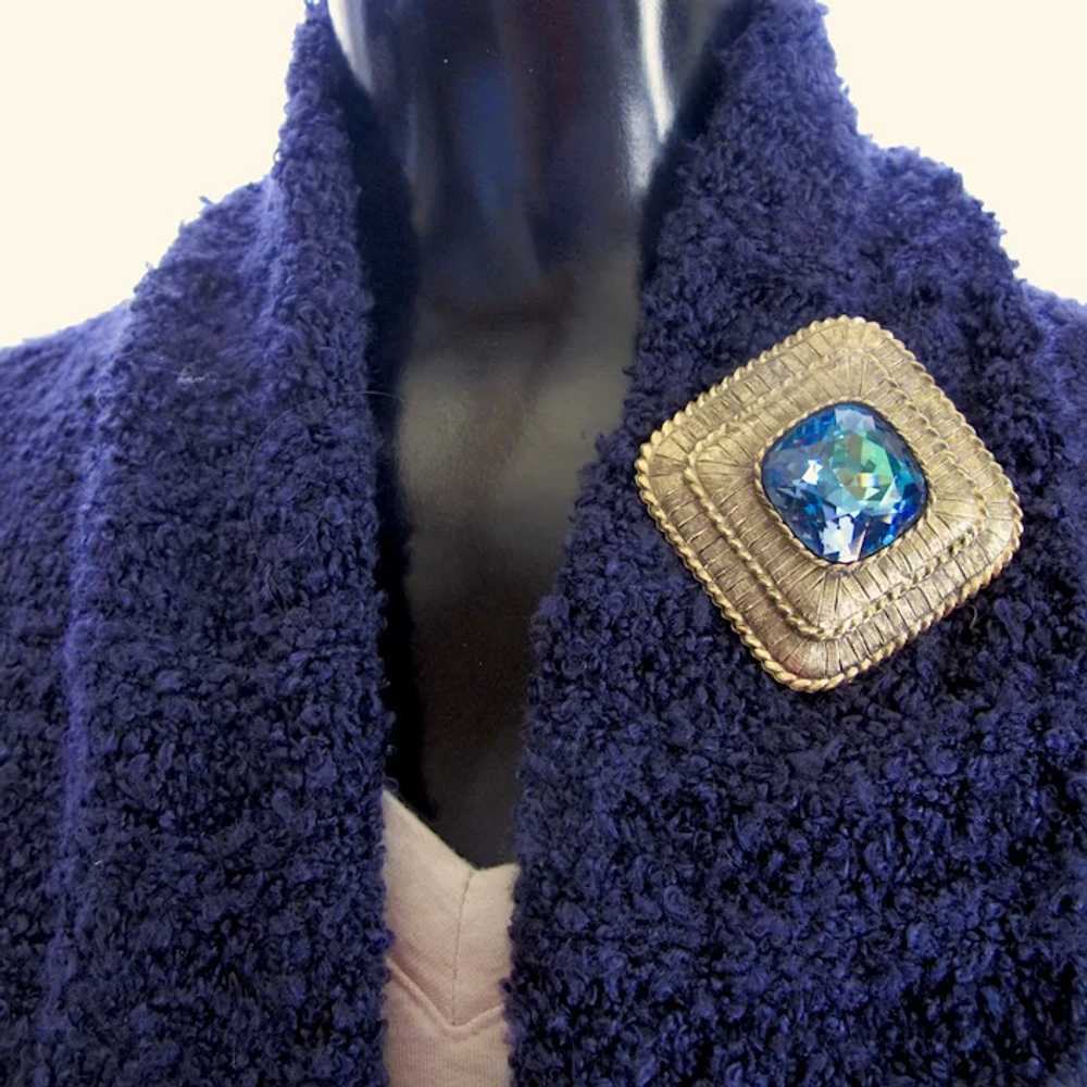 Vintage Kramer Blue Crystal Bronze Tone Brooch / … - image 2