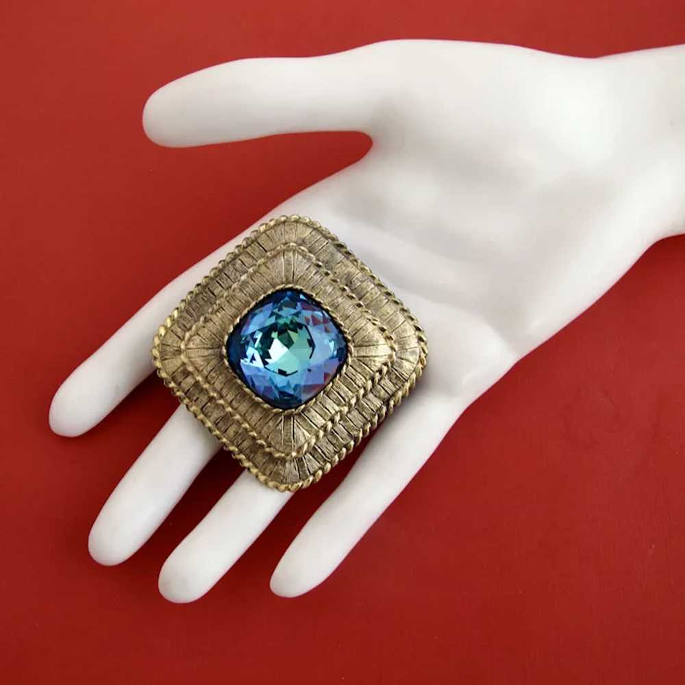 Vintage Kramer Blue Crystal Bronze Tone Brooch / … - image 6