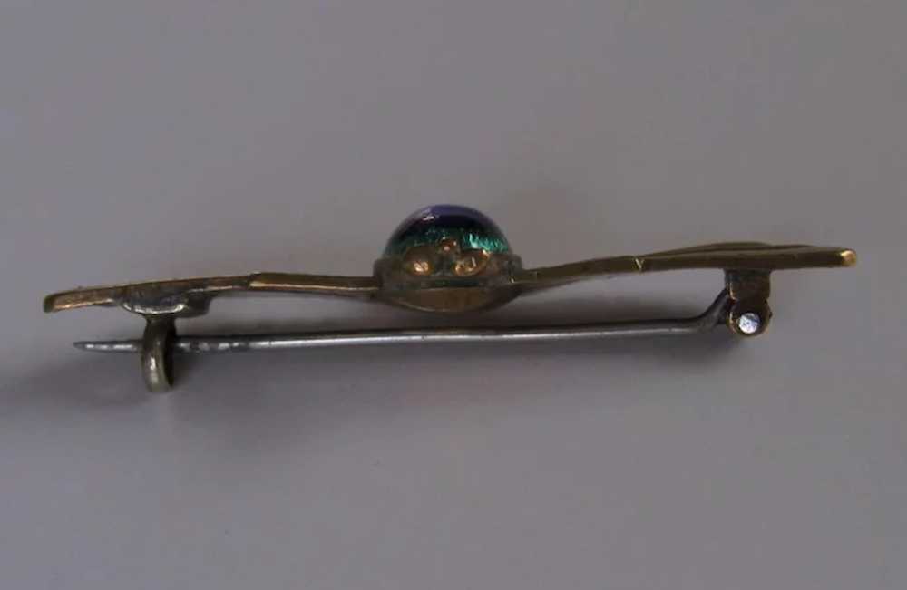Antique Peacock Glass Scarab Brooch - image 2
