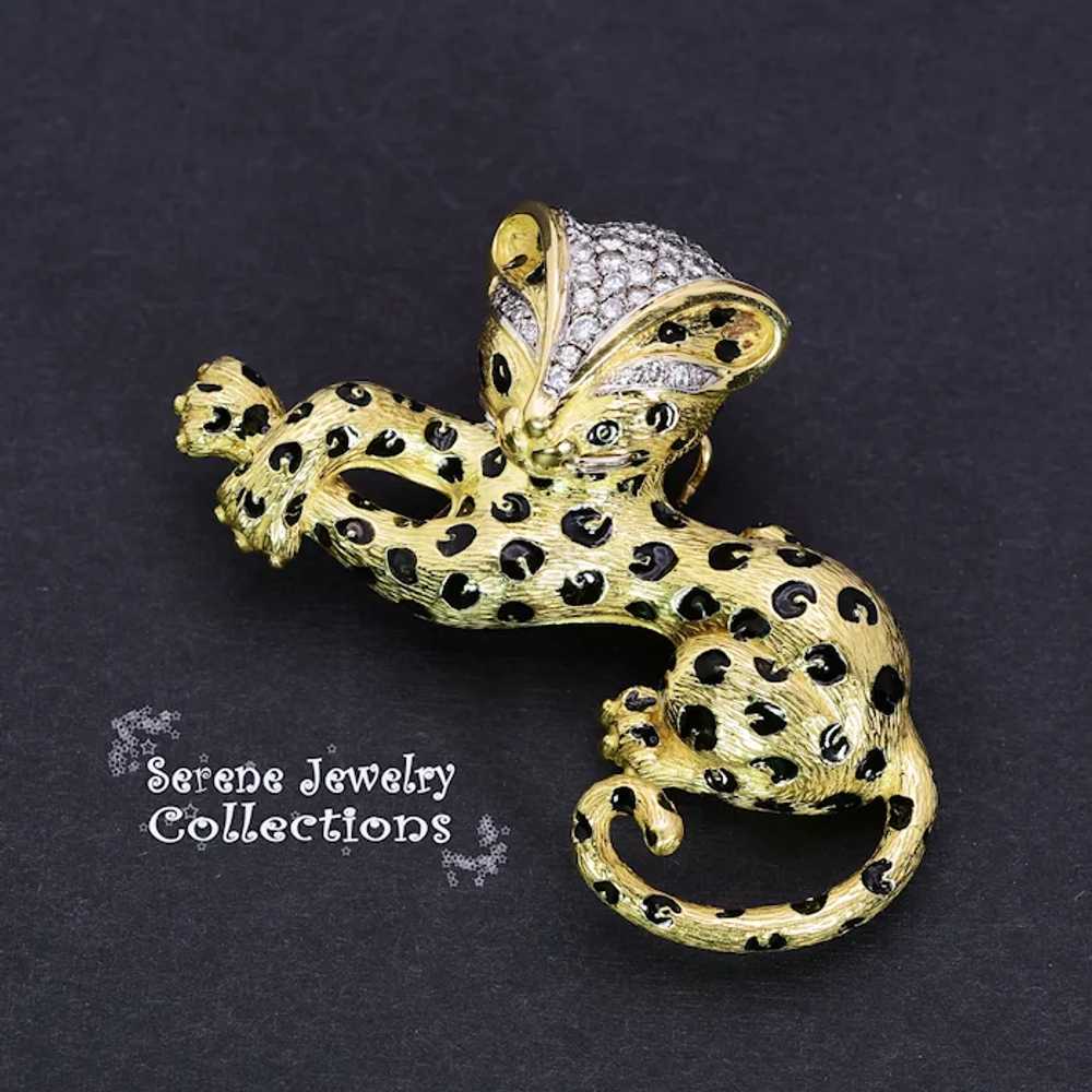 Diamond Enamel 18k Yellow Gold Leopard Brooch Vin… - image 10