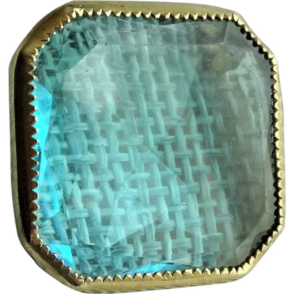 UNIQUE Antique Faceted Blue Glass Brooch, Beautif… - image 1