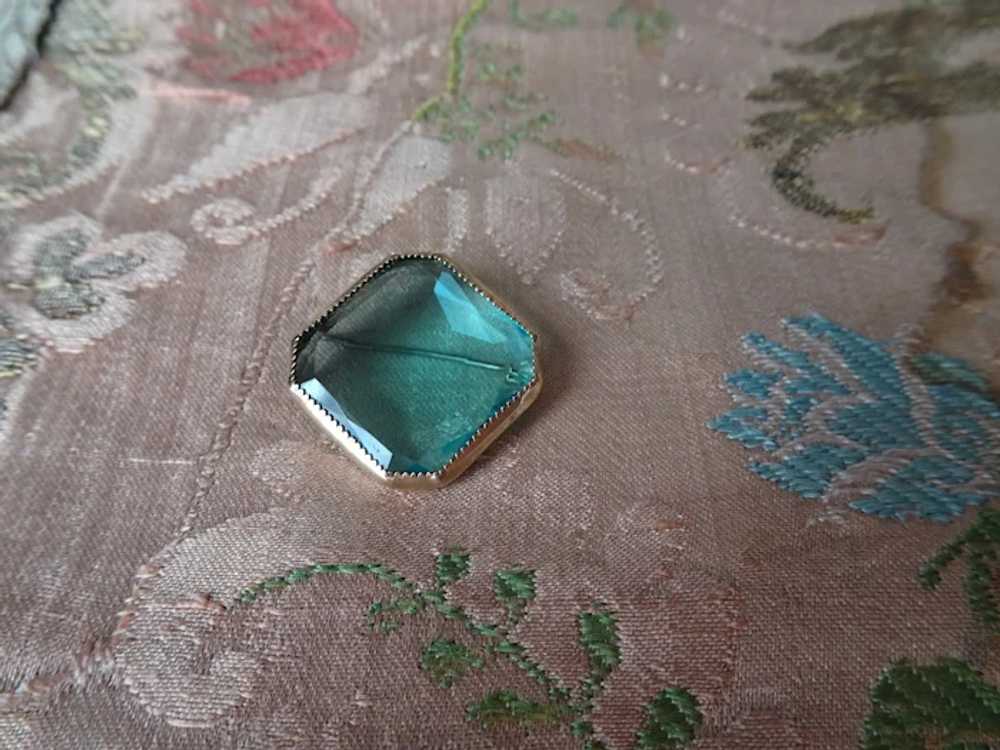 UNIQUE Antique Faceted Blue Glass Brooch, Beautif… - image 3