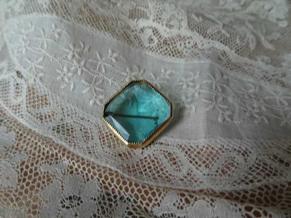 UNIQUE Antique Faceted Blue Glass Brooch, Beautif… - image 4