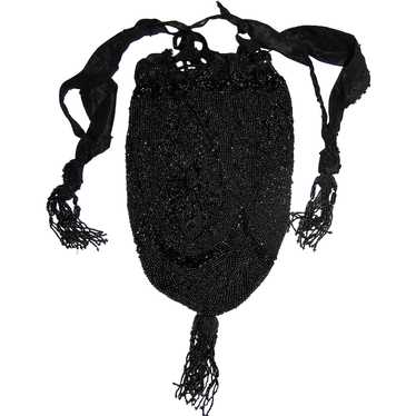 Antique Victorian Black Beaded Purse Circa 1880 - image 1