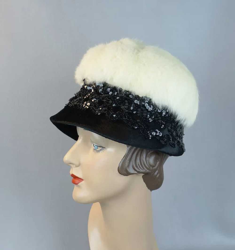 60s White Fur and Sequin Lampshade Style Hat by N… - image 11