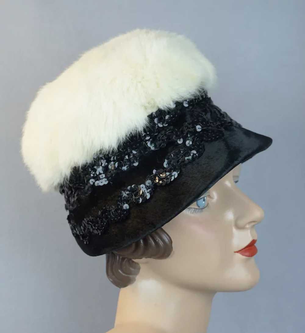 60s White Fur and Sequin Lampshade Style Hat by N… - image 2