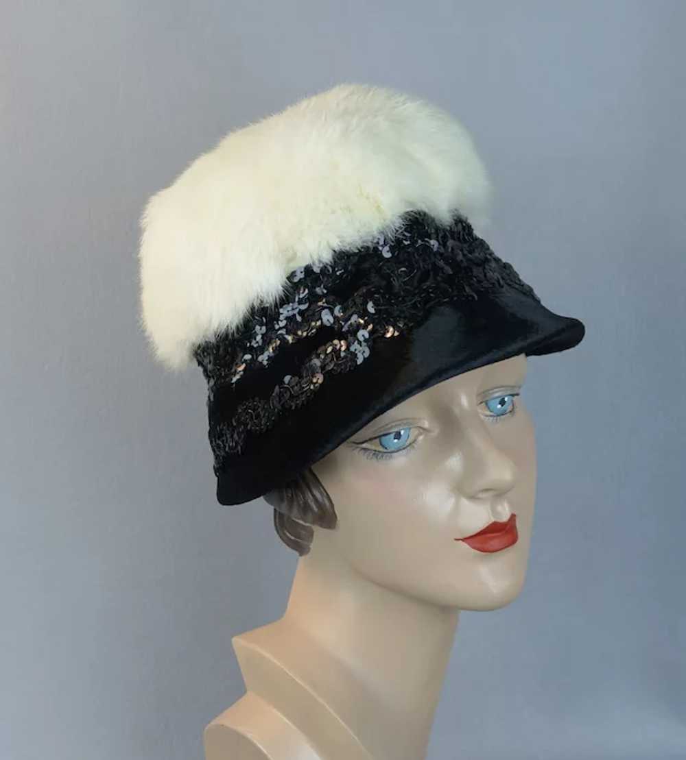 60s White Fur and Sequin Lampshade Style Hat by N… - image 3