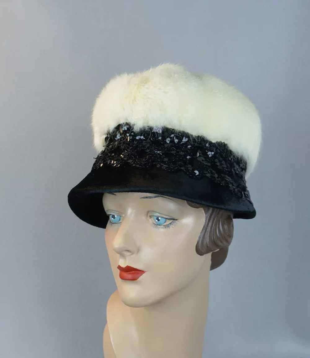 60s White Fur and Sequin Lampshade Style Hat by N… - image 4