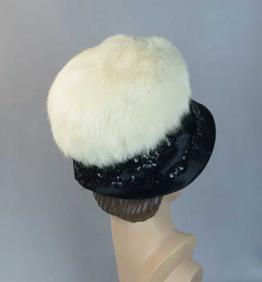 60s White Fur and Sequin Lampshade Style Hat by N… - image 5