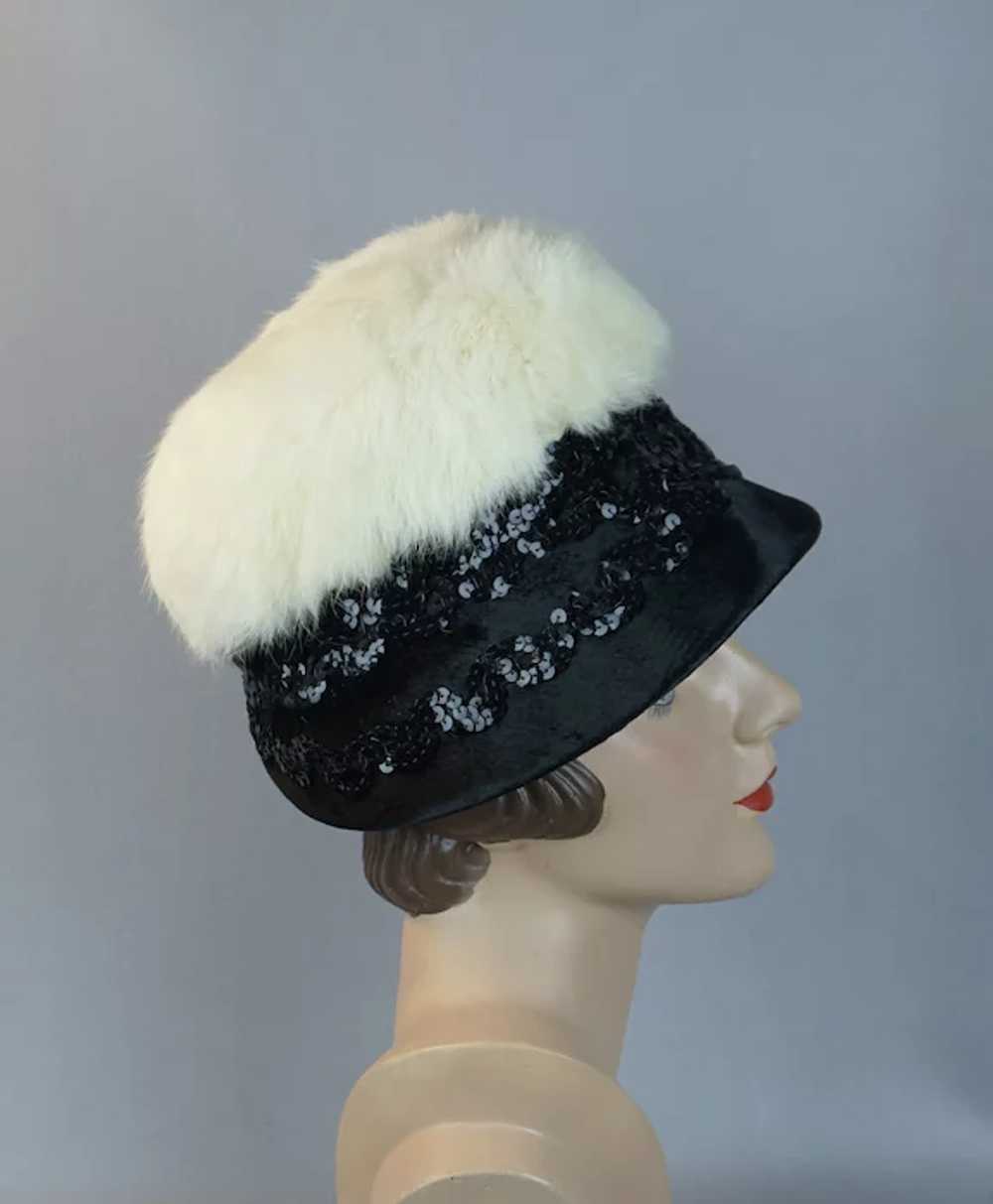 60s White Fur and Sequin Lampshade Style Hat by N… - image 6