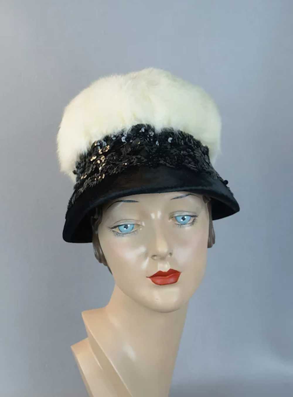 60s White Fur and Sequin Lampshade Style Hat by N… - image 7