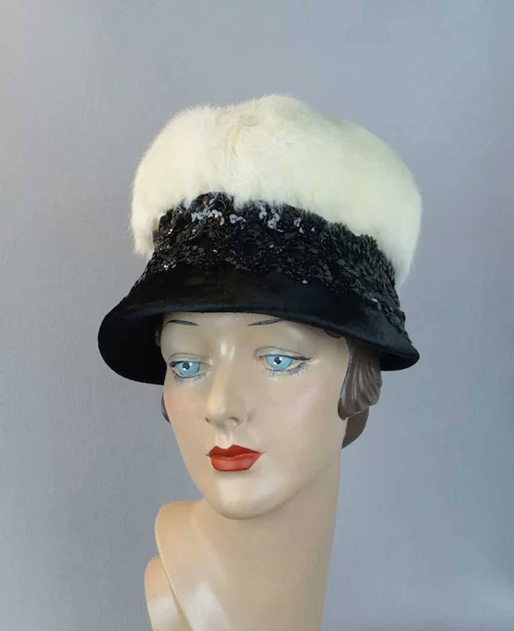 60s White Fur and Sequin Lampshade Style Hat by N… - image 8