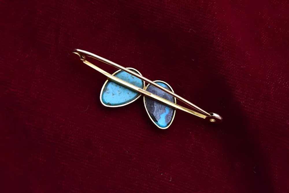 9kt Gold and Turquoise Signed Victorian Brooch - image 2