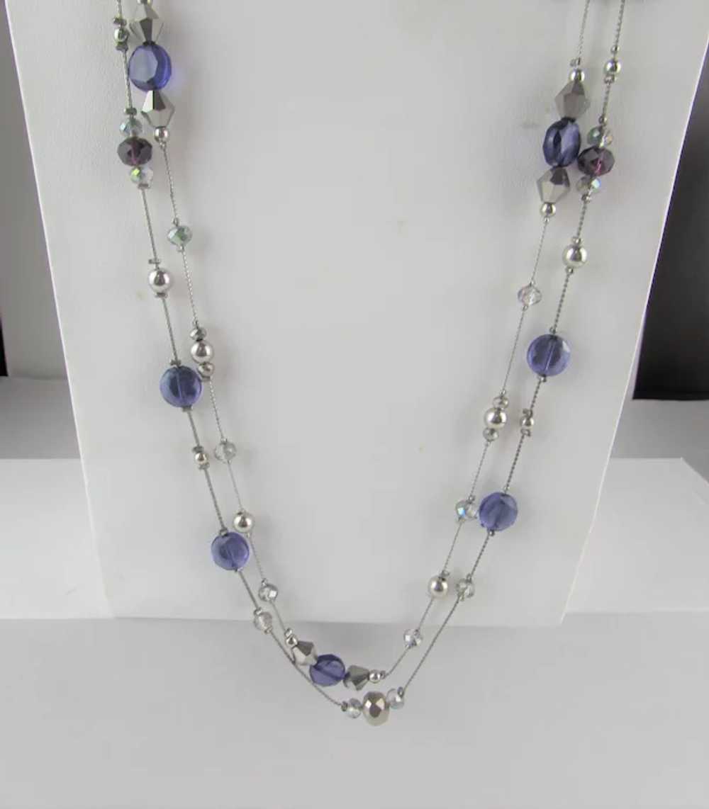 Vintage Silver Tone Double Chain Necklace with Bl… - image 3