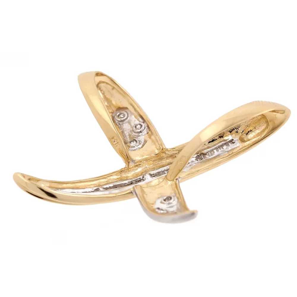 14K Two-Tone Brushed Gold Diamond X Bow Slider Pe… - image 7