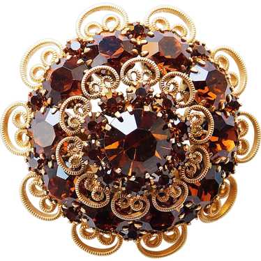 Vintage Autumn Fall Tones Rhinestone Domed Brooch Unsigned Open Back Navette cheapest