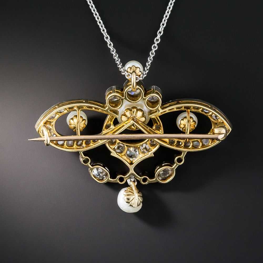 Edwardian Natural Pearl and Diamond Pendant/Brooc… - image 2