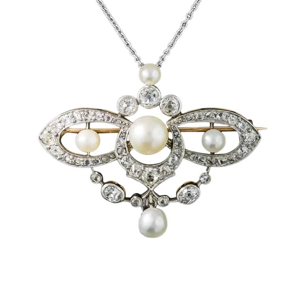 Edwardian Natural Pearl and Diamond Pendant/Brooc… - image 3
