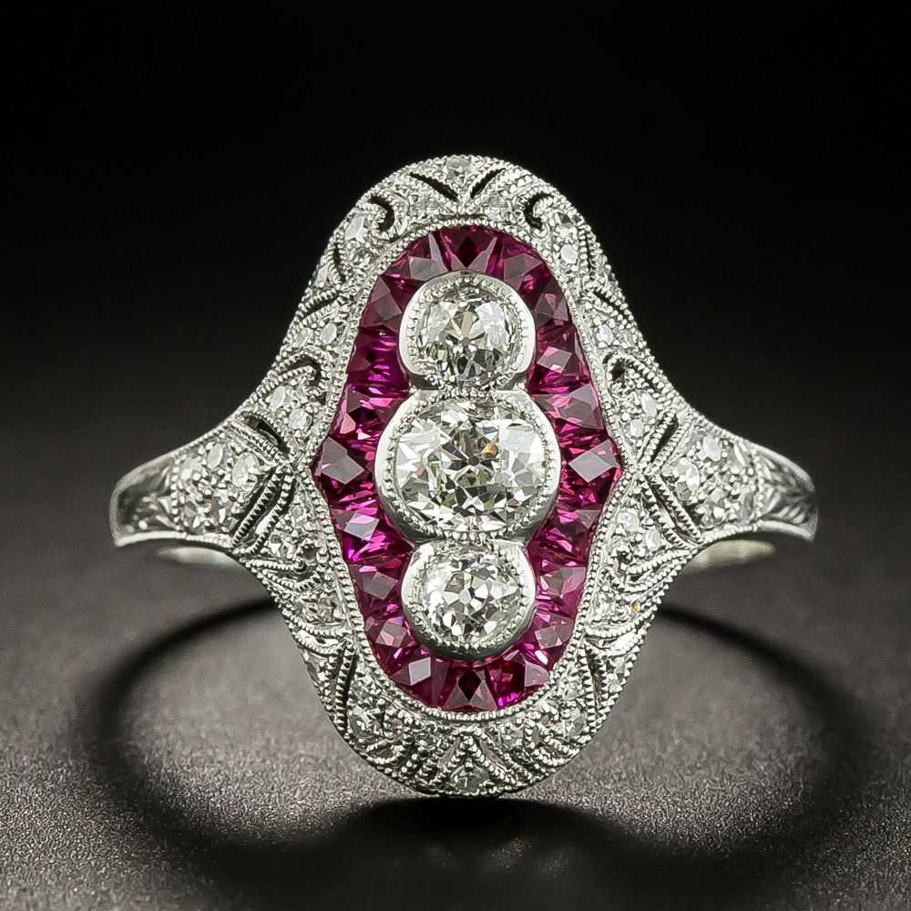 Art Deco-Style Diamond and Ruby Dinner Ring - image 1