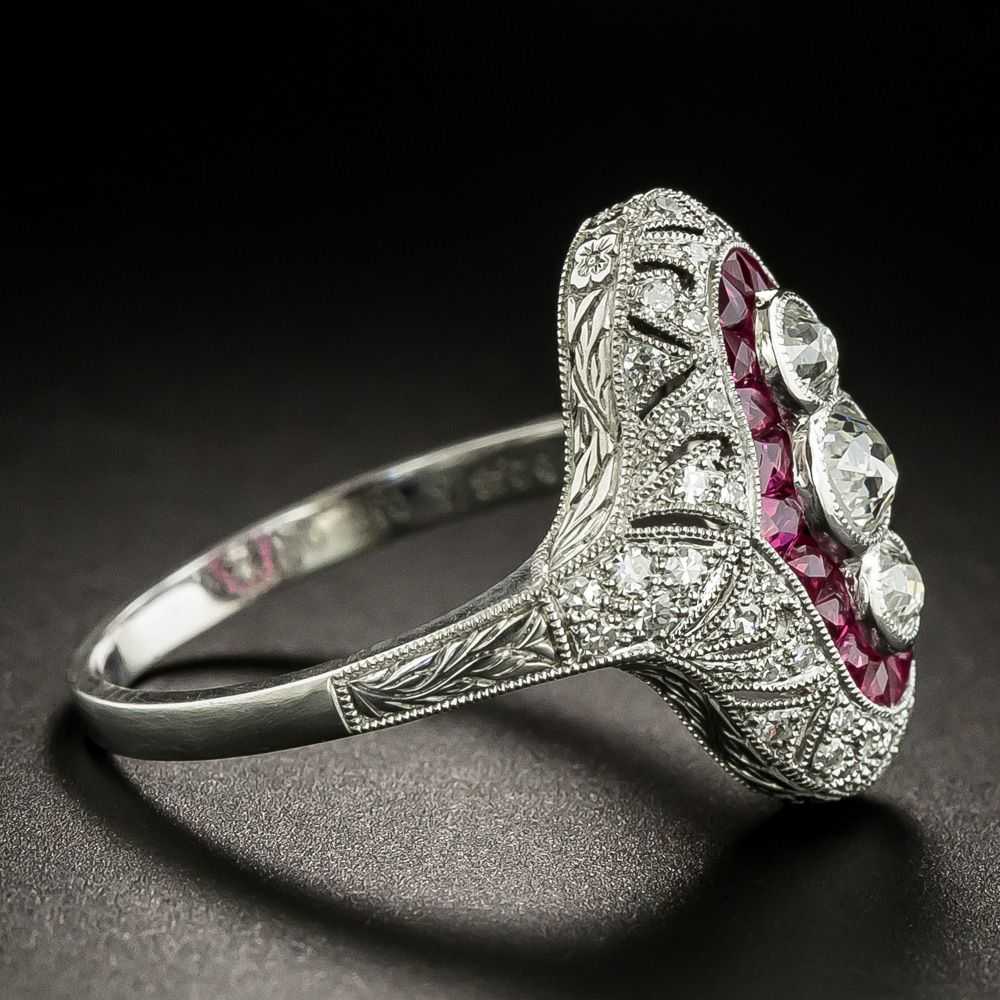 Art Deco-Style Diamond and Ruby Dinner Ring - image 2