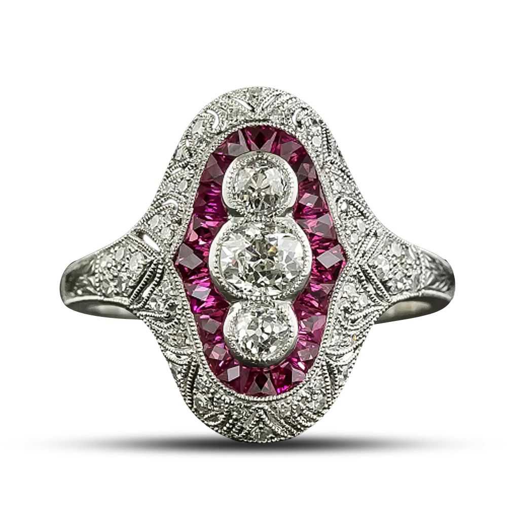 Art Deco-Style Diamond and Ruby Dinner Ring - image 4