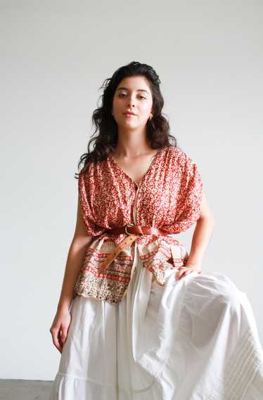 1980s Indian Block Print Gauzy Tunic Blouse