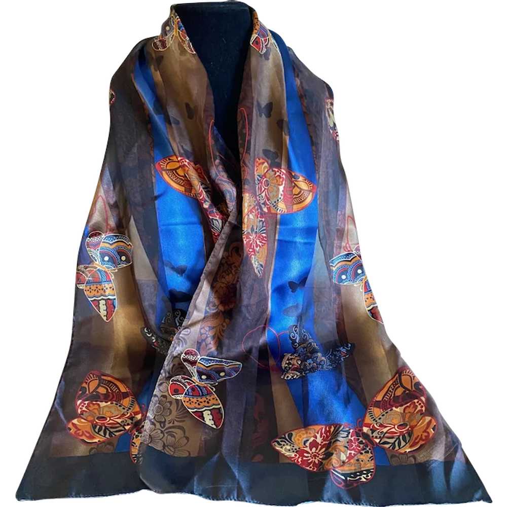 Classic Butterfly Motif EZ Care Polyester Scarf - image 1