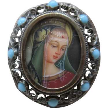 Vintage 800 Silver Blessed Mother Portrait Pin - image 1