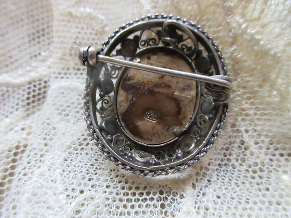 Vintage 800 Silver Blessed Mother Portrait Pin - image 2