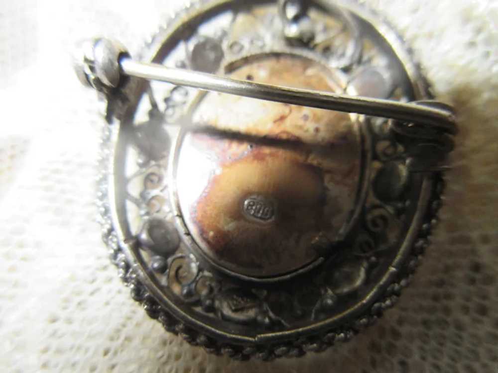 Vintage 800 Silver Blessed Mother Portrait Pin - image 4