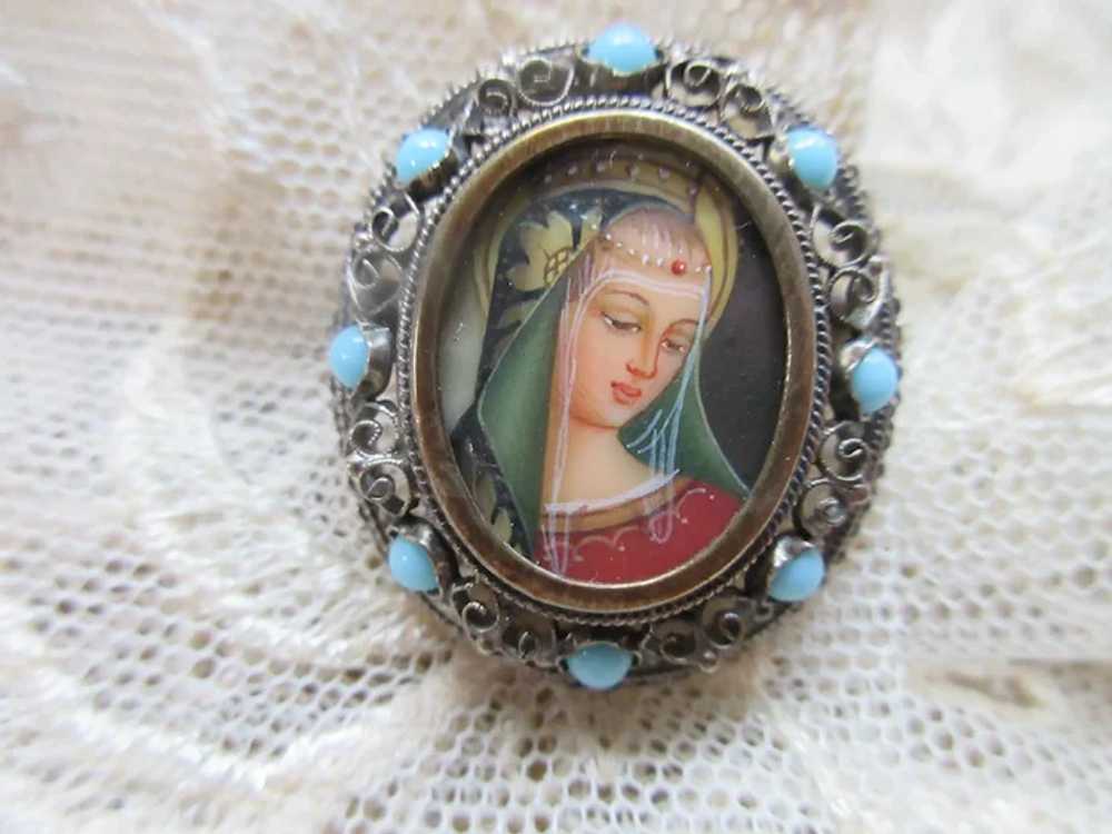 Vintage 800 Silver Blessed Mother Portrait Pin - image 6