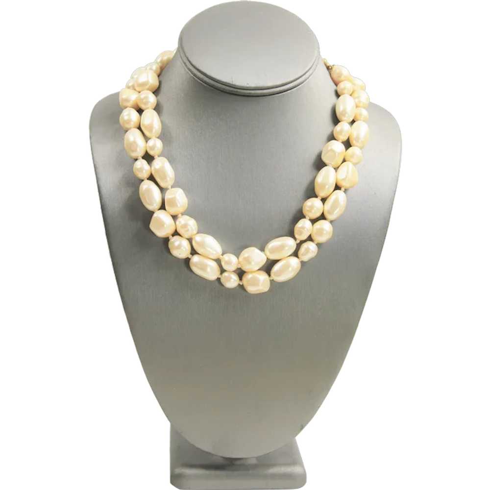 Estate Vintage Givenchy Double Strand Glass Pearl… - image 1
