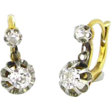 Antique Diamonds Dormeuses Earrings, 18kt gold an… - image 1