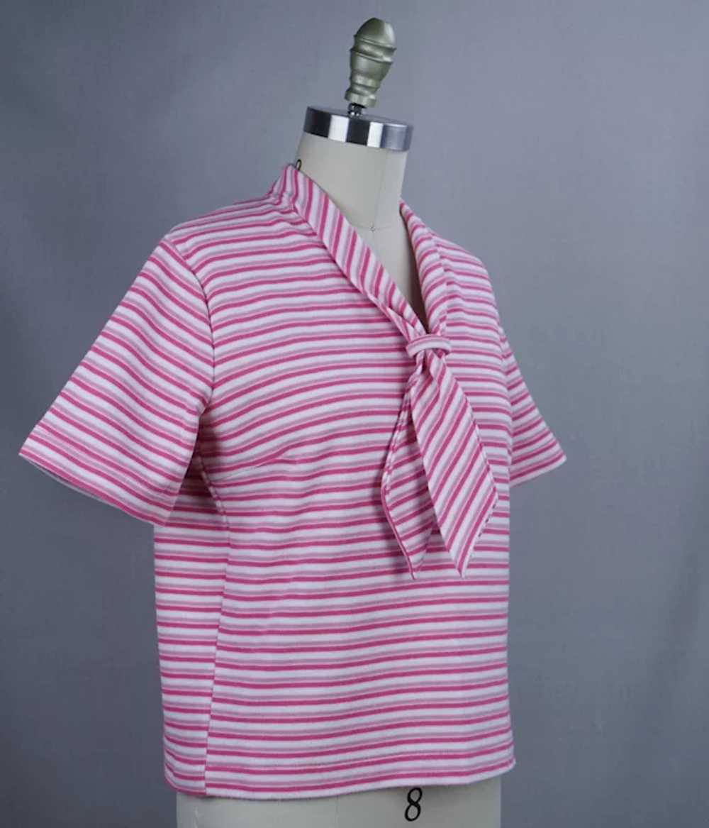 60s Pink and White Striped Knit Shirt by Dutchmai… - image 2