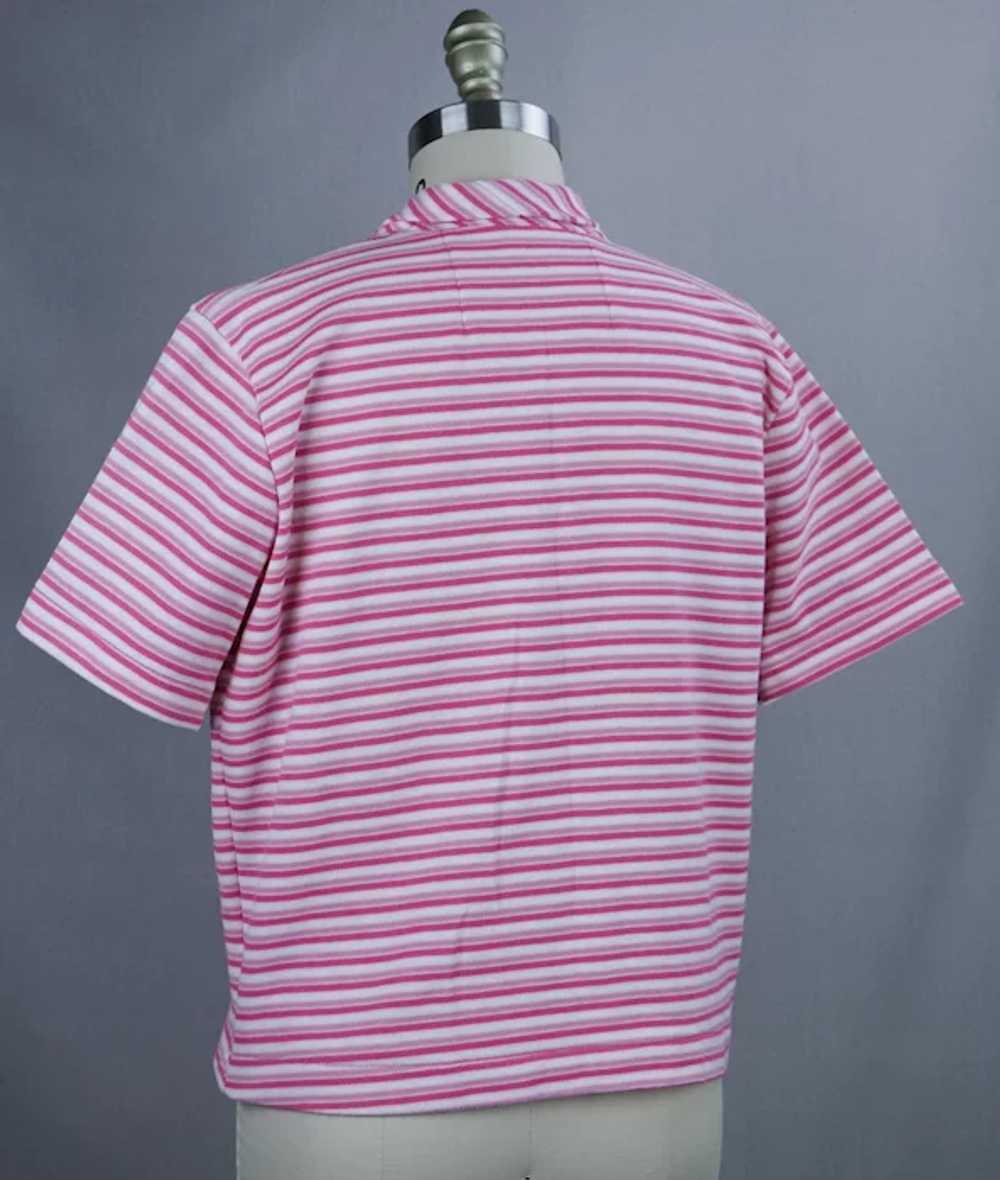 60s Pink and White Striped Knit Shirt by Dutchmai… - image 3