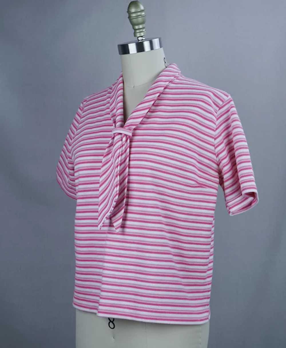 60s Pink and White Striped Knit Shirt by Dutchmai… - image 4