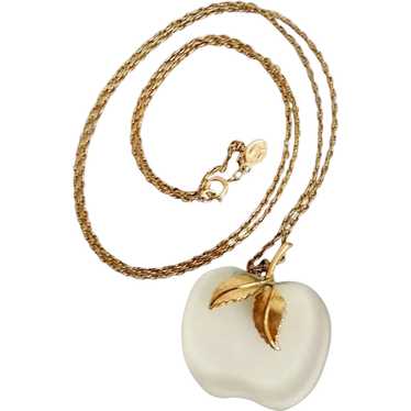 Avon Vintage Frosted Clear Glass Apple Pendant Ch… - image 1