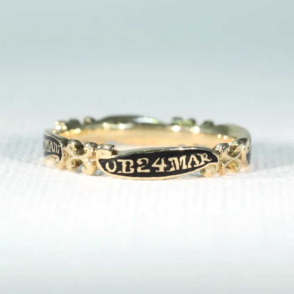 Georgian Era Black Enamel Gold Memorial Ring Stil… - image 3