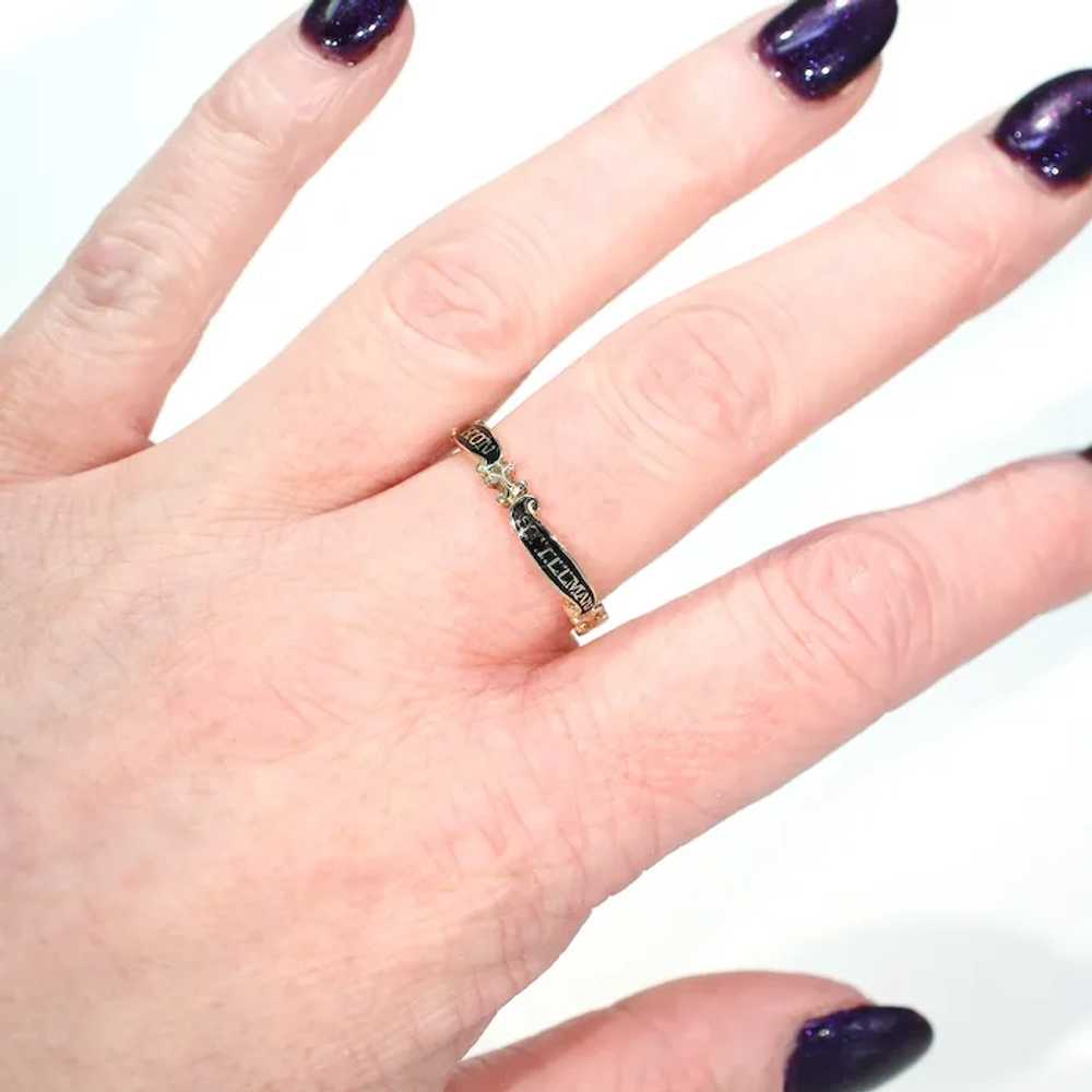 Georgian Era Black Enamel Gold Memorial Ring Stil… - image 5