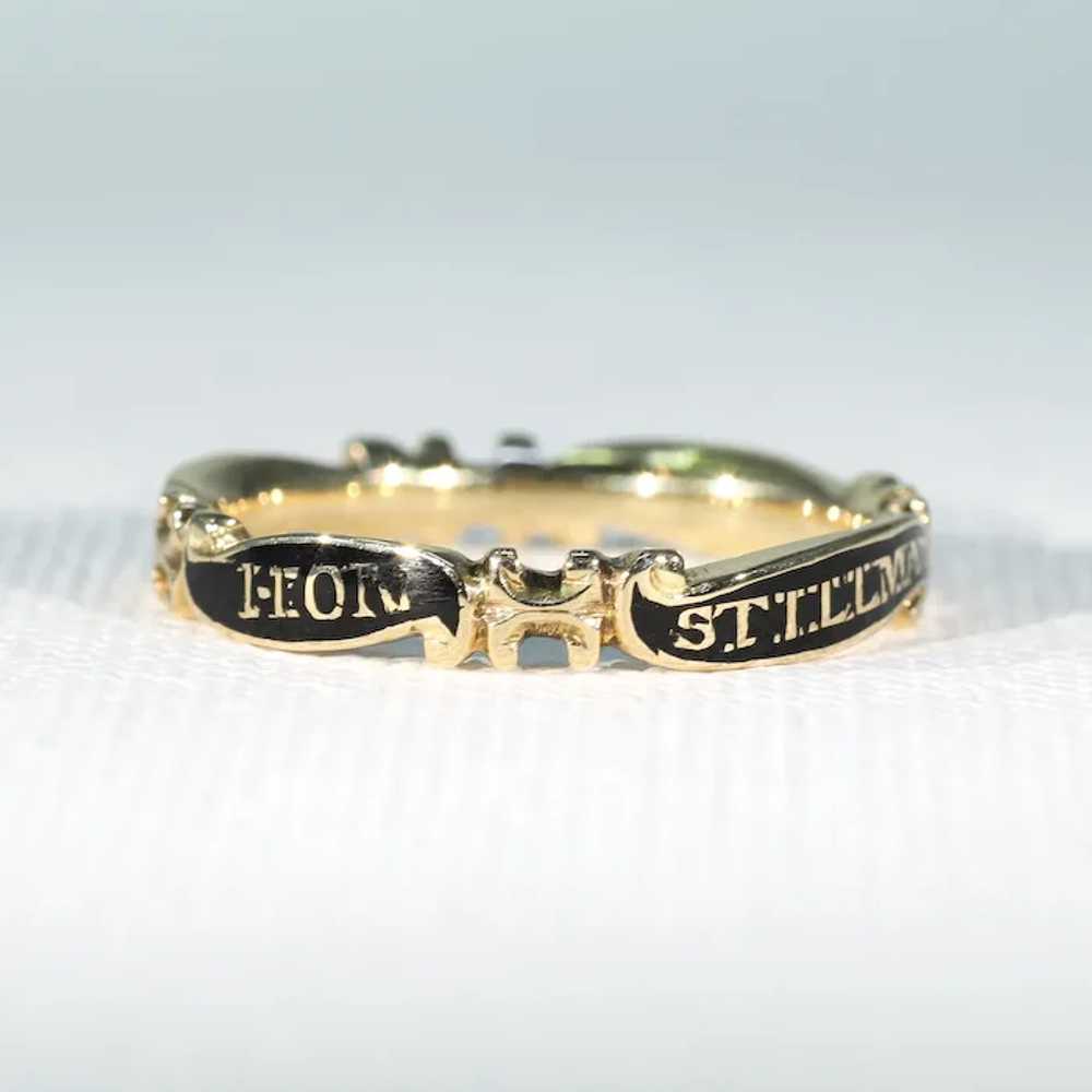 Georgian Era Black Enamel Gold Memorial Ring Stil… - image 9