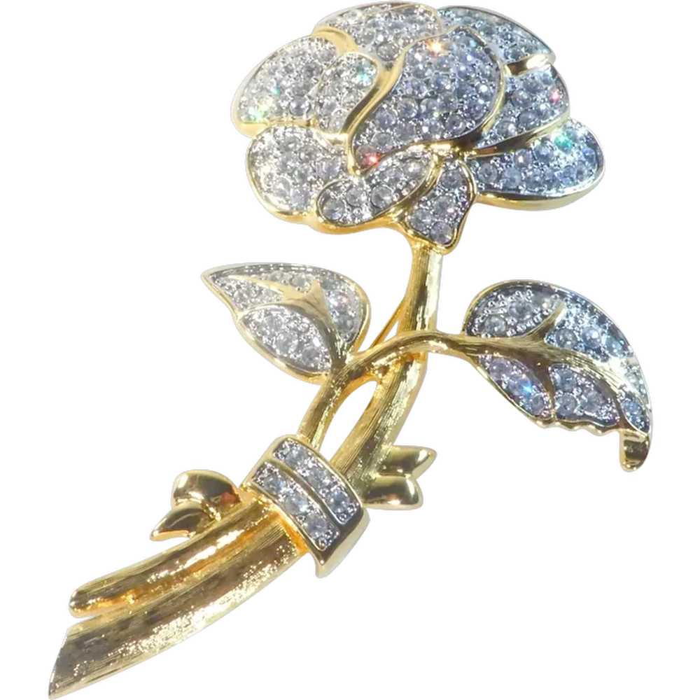 Nolan Miller Crystal Pave Rose Flower Brooch Pin … - image 1